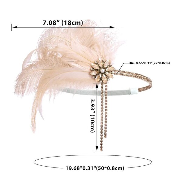 1920s Flapper Headband Rhinestone Pearl Feather Gatsby Party Accessory main image 6